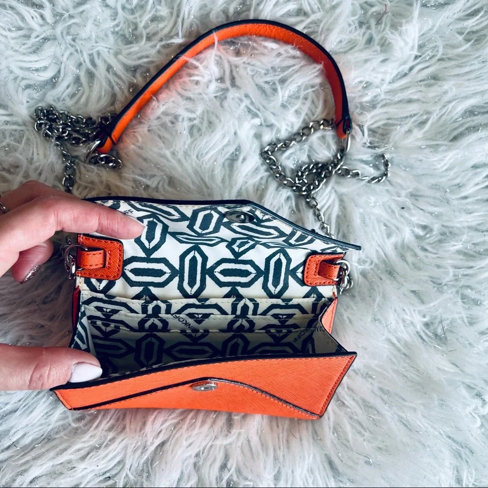 Rebecca Minkoff Leather Orange Studded Spiked on a Chain Wallet Clutch Purse - Picture 6 of 6